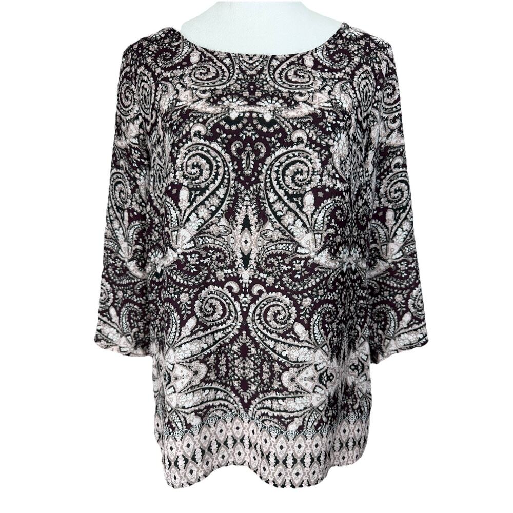 Cynthia Rowley Women's Blouse Burgandy Pink 3/4 Sleeves Lightweight‎